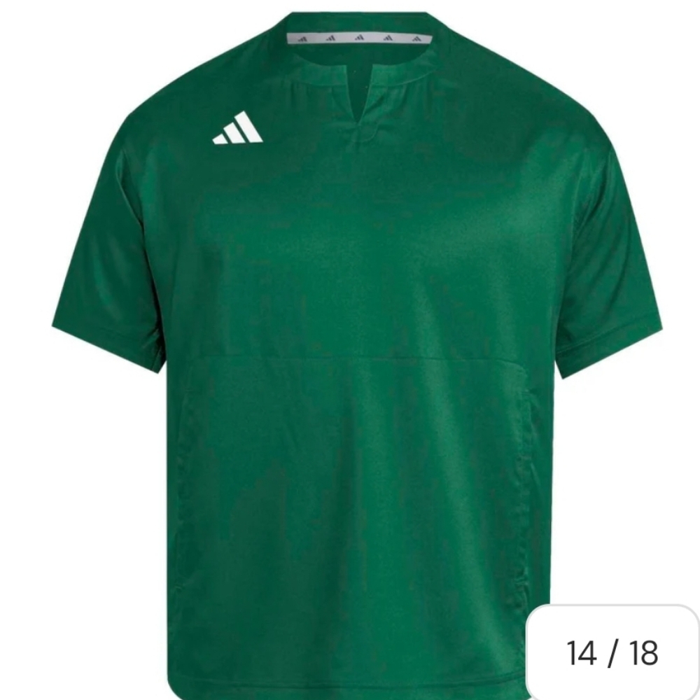 Adidas Green Short Sleeve Top with White Logo & Pockets
